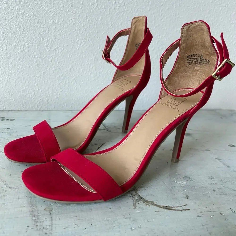 Material Girl Red Ankle Strap Stiletto Heels Size 7.5 Dress Sandals